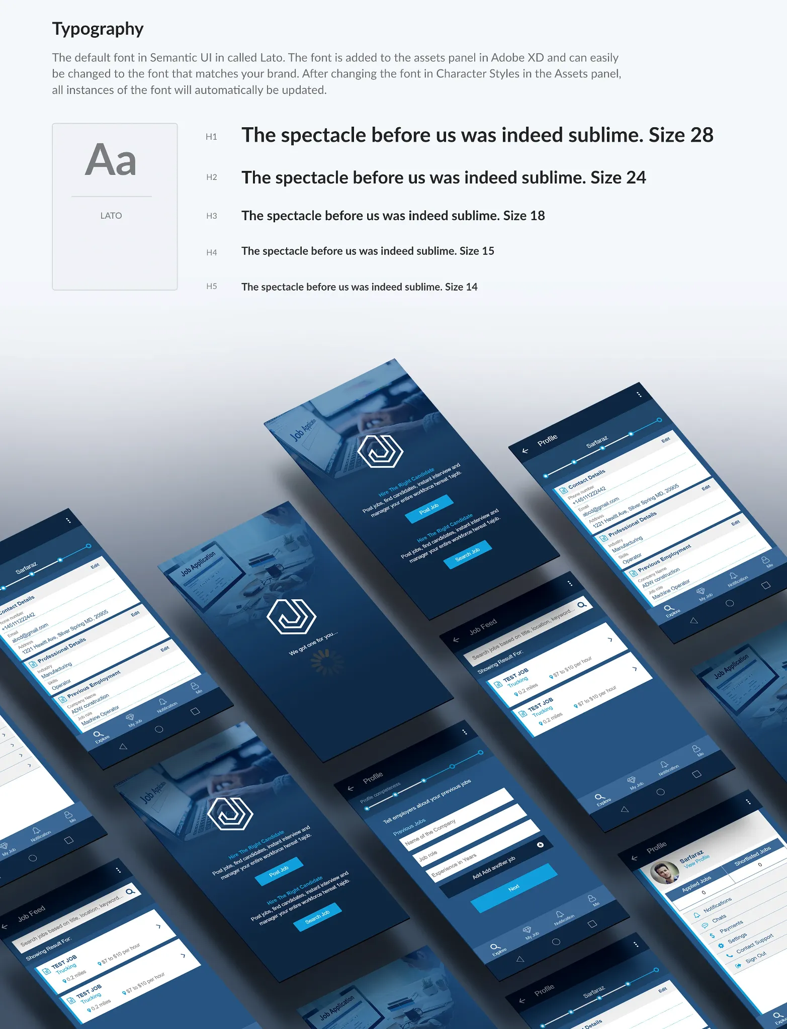 1aJob mobile application design — Typography and mobile experience